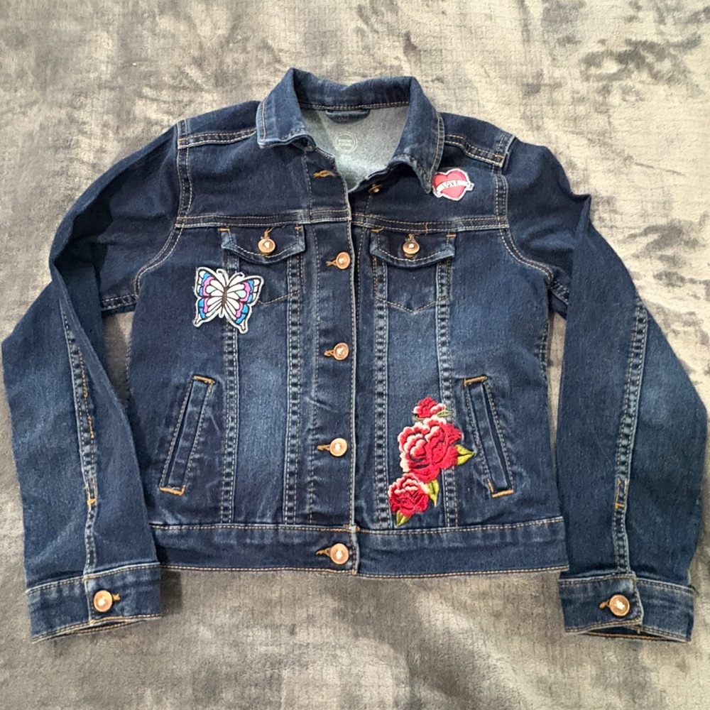 Wonder Nation Girl’s Denim Jacket w/Embroidered Patches 6-6X, 4 Pockets